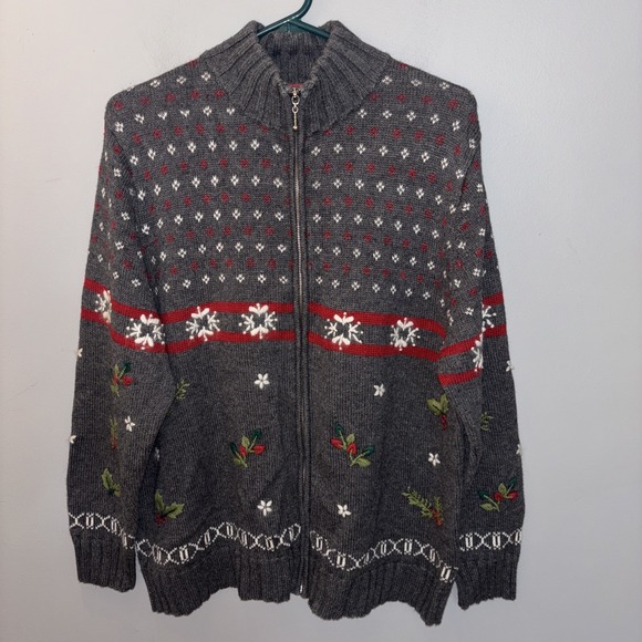 North Crest Sweaters - VTG North Crest Women's Gray Sweater Cardigan Full Zip Snowflake Holiday 2XL